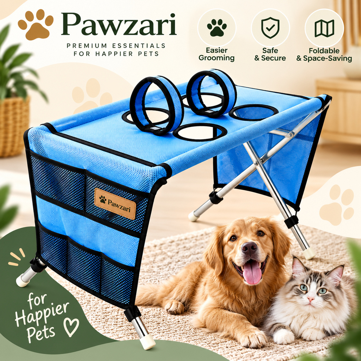 Pawzari™ GroomEase Pro — Foldable Pet Grooming Station